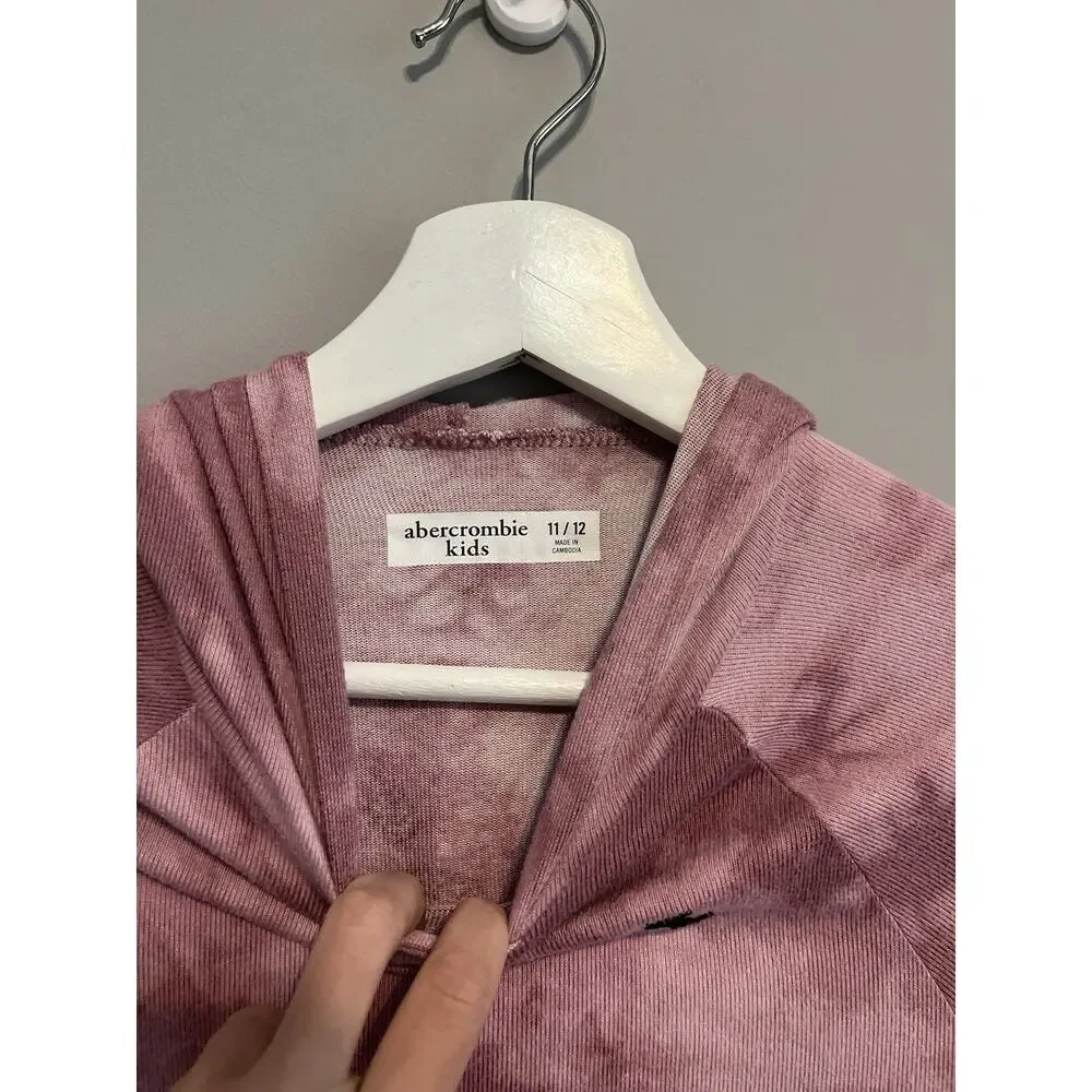 Abercrombie Kids Pink‎ Tie Dye Print Logo Light Weight Hoodie Girls 11/12